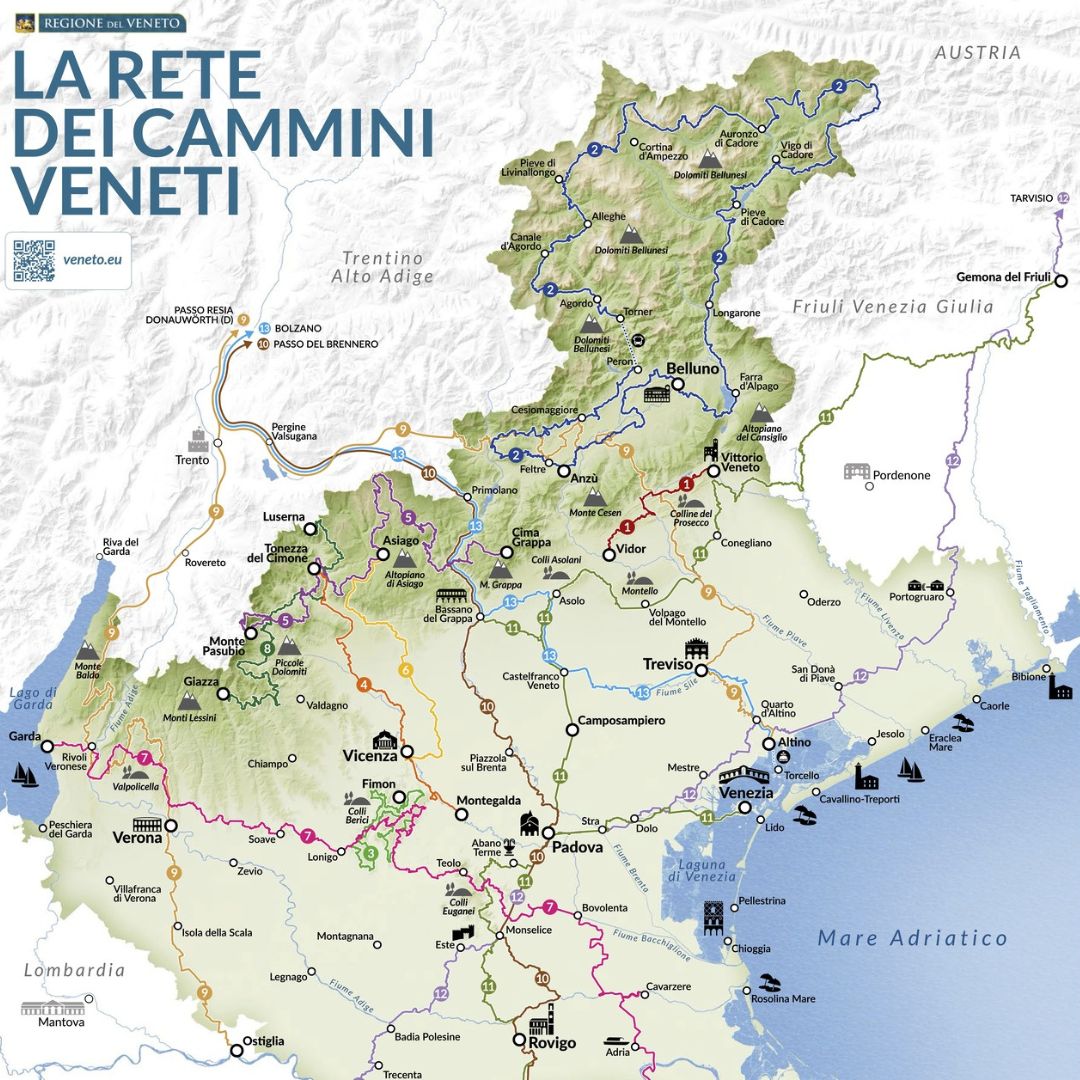 Mappa dei cammini della Regione del Veneto