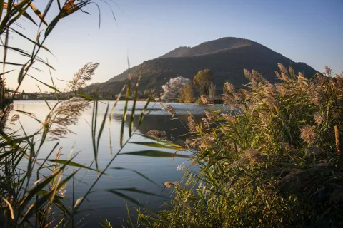 Laghetto della Costa ad Arquà Petrarca nei Colli Euganei con siti palafitticoli UNESCO