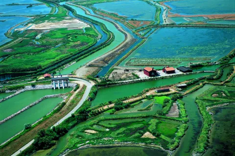 Vista dall'alto della strada delle Valli Sud a Porto Viro