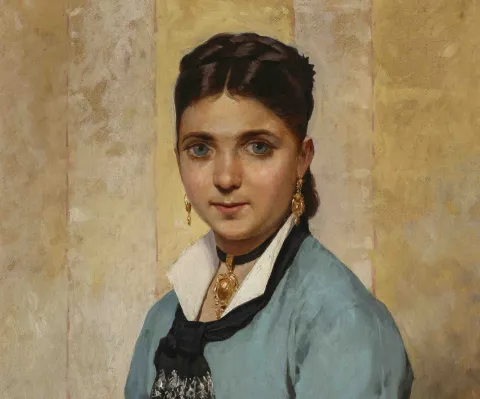 Giacomo Favretto - Ritratto di ragazza, 1870 ca, olio su tela, Vicenza, Museo Civico di Palazzo Chiericati, Donazione Colbacchini © Museo Civico di Palazzo Chiericati - Creative Commons Attribution 4.0 International (CC BY 4.0)