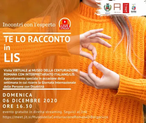 Locandina visita guidata al Museo della Centuriazione Romana a Borgoricco con un interprete in lingua dei segni