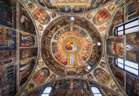 Affresco sul soffitto del Battistero di San Giovanni Battista Urbs Picta UNESCO