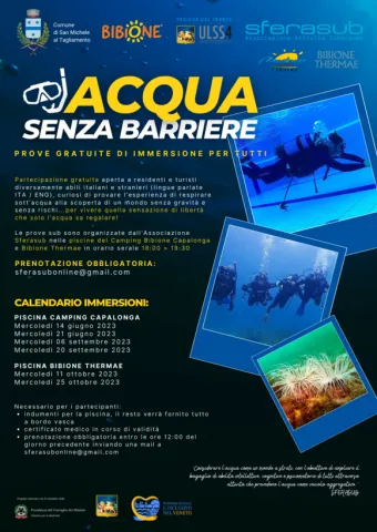 Locandina acqua senza barriere per immersioni in piscina